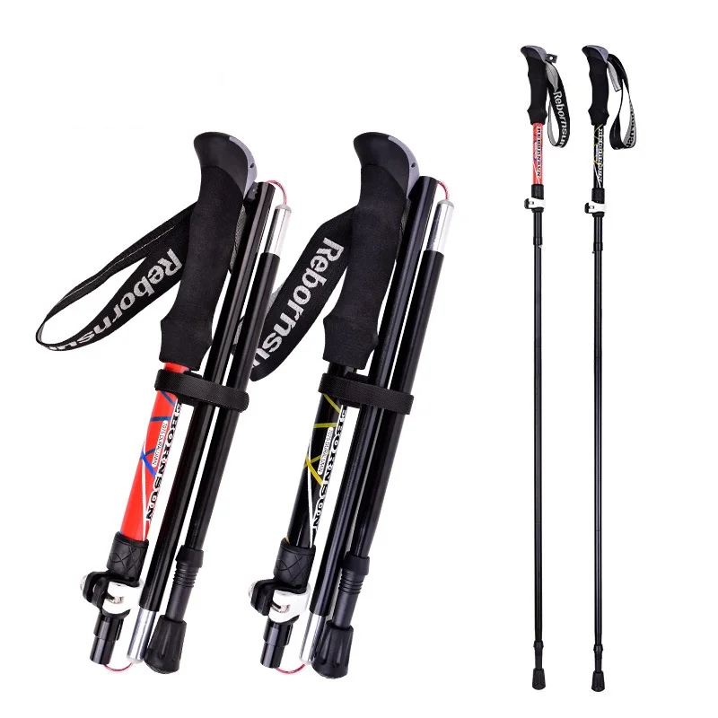 

Outdoor Mountaineering Cane Folding Aluminum Alloy Five Section Ultra Light Telescopic Short Off-Road Running Crutch Hiking Cane