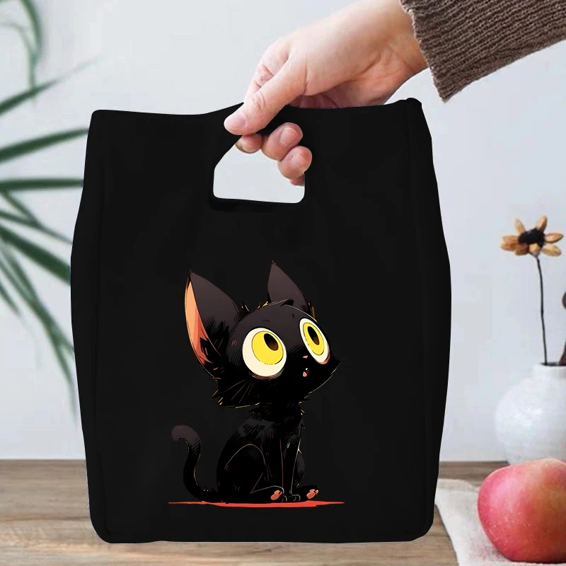 Funny Anime Cat Series Lunch Bag for Women Canvas Thermal Cooler Insulated Lunch Box Pouch Cartoon Kitten School Kids Lunch Bags