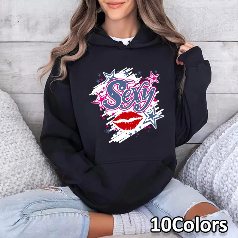 Lippenpatroon dames hooded straat casual losse sportkleding herfst hiphopkleding dames met capuchon