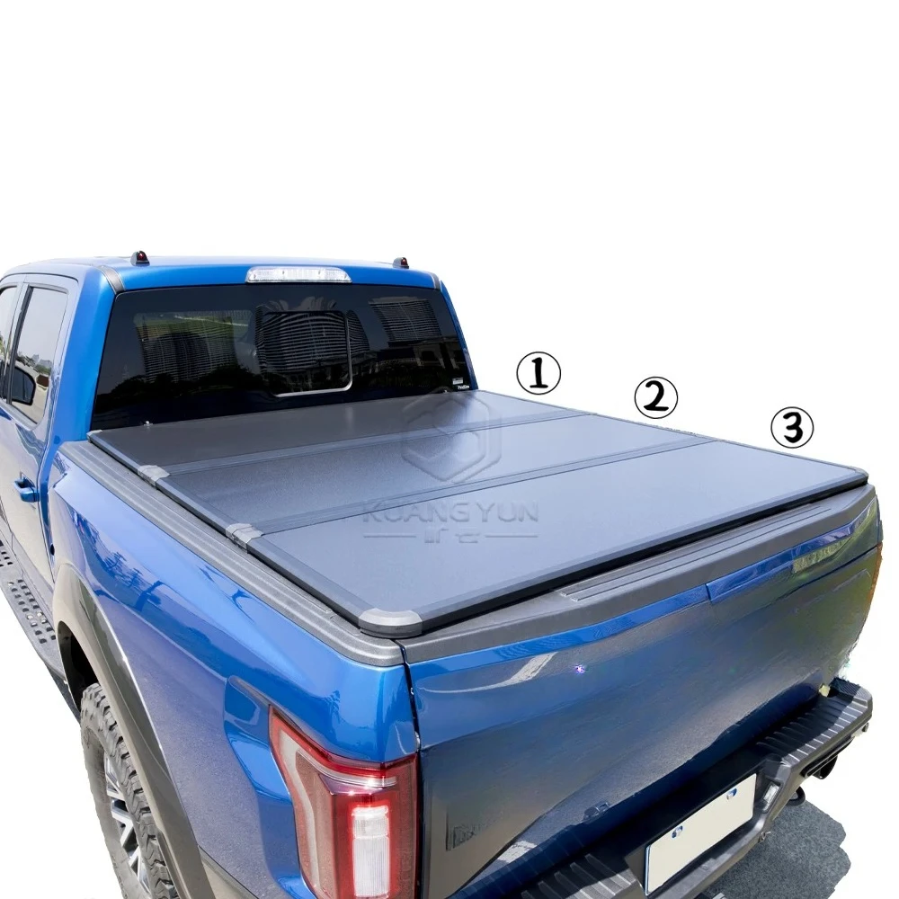 

Best Custom Truck Bed Cover Hard Folding Aluminium Tri Fold Tonneau Cover for 2019 Ford Ranger Silverado and NP300