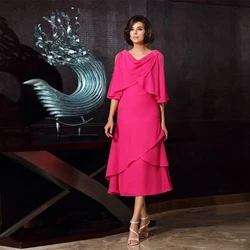 Half Sleeve Mother of Bride Dresses for Women Chiffon Beach Tea Length Wedding Party Dresses 2024 Summer New Robe De Soirée