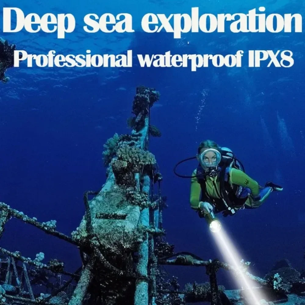 Linterna de buceo L2 mejorada de 5000LM, potente linterna subacuática profesional, linterna de buceo recargable, lámpara de buceo impermeable IPX8