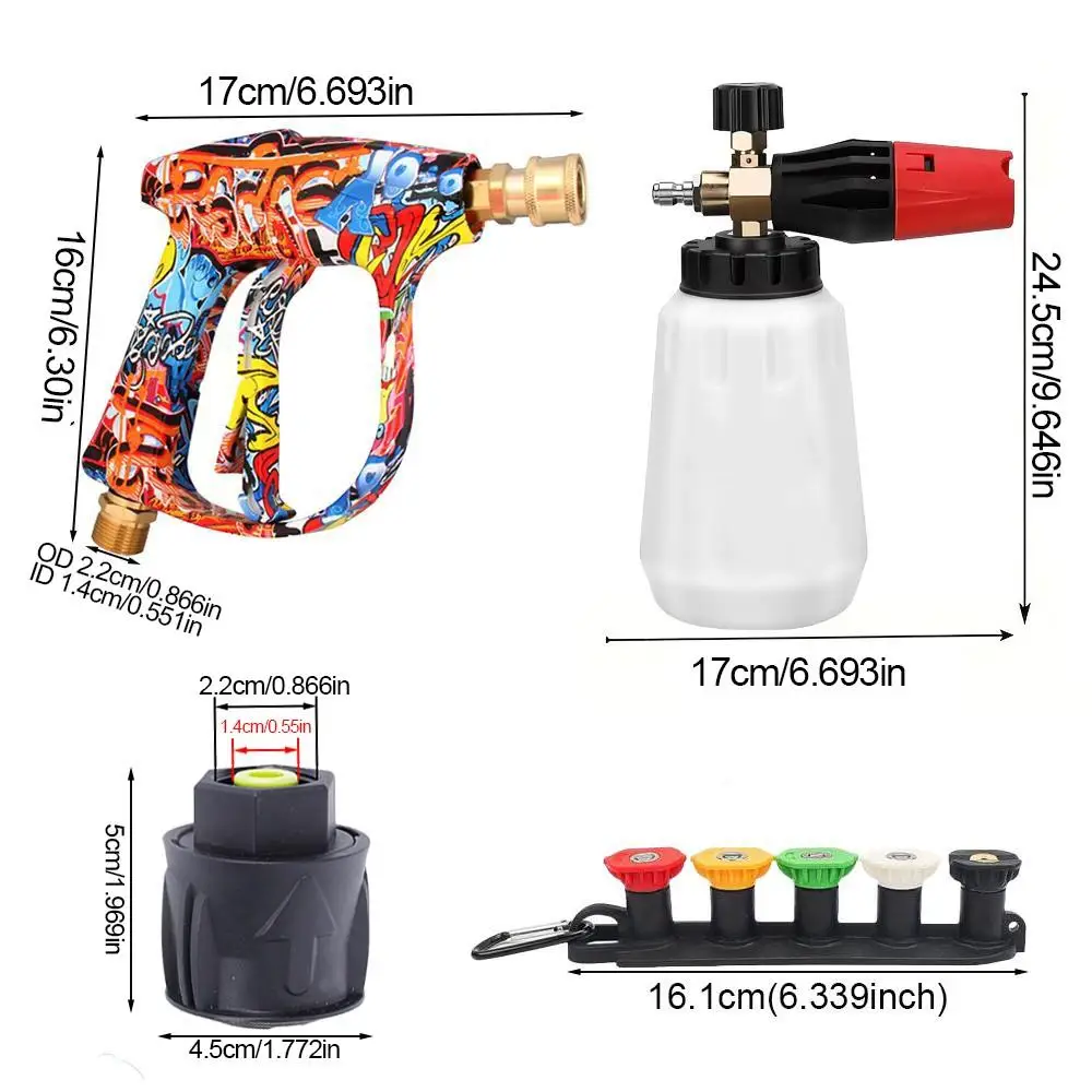 Graffiti Snow Foam Cannon Kit,1L Adjustable Foam Sprayer,1/4 Quick Connect Nozzles with Rubber Holder,Works for Nilfisk STIHL