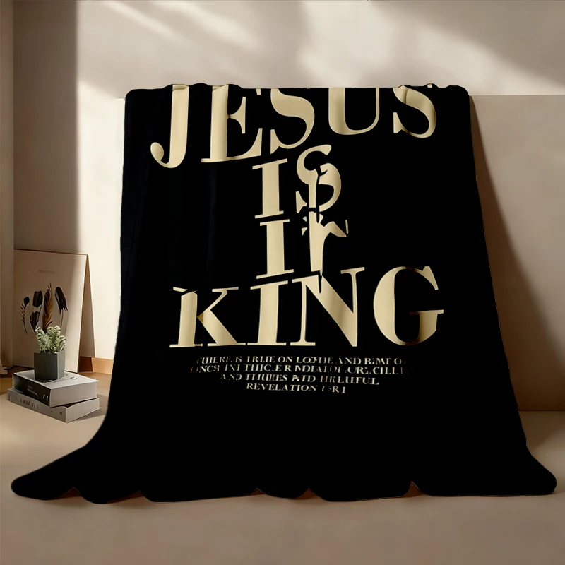 Jesus Is King Flannel Throw, Christian Merch Bible Verse Cozy Blanket, Faith Based Warm Blanket Religious Soft Gift