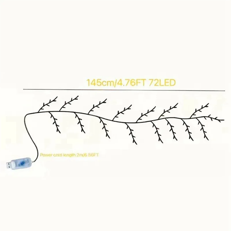 ABMO 72LEDS 曲げ可能な柳籐ランプ、籐の木の装飾ランプ、壁寝室屋内屋外用ナイトライト