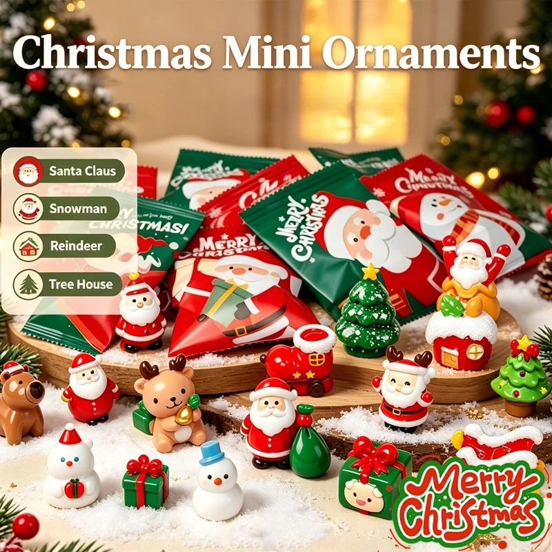 1-40PCS Xmas Miniature Santa Claus Snowman Figurine Prize Gift Ornament Decoration for Holiday Tree Tabletop Room Party Display