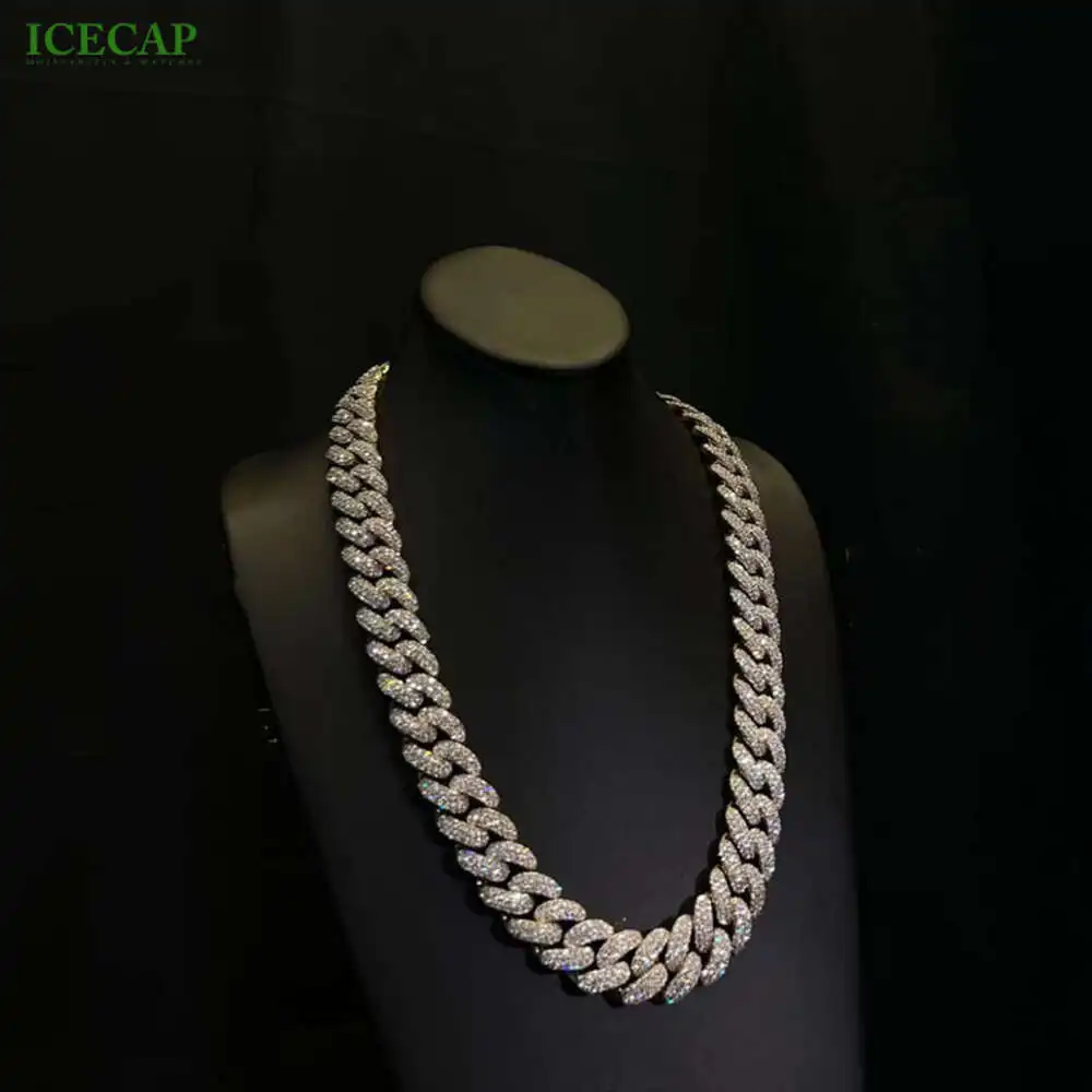 Sterling Silver Large Cuban Chain Necklace Vvs Moissanite Diamond Link Chain Iced Out Cuban Link Chain Hip Hop Jewelry