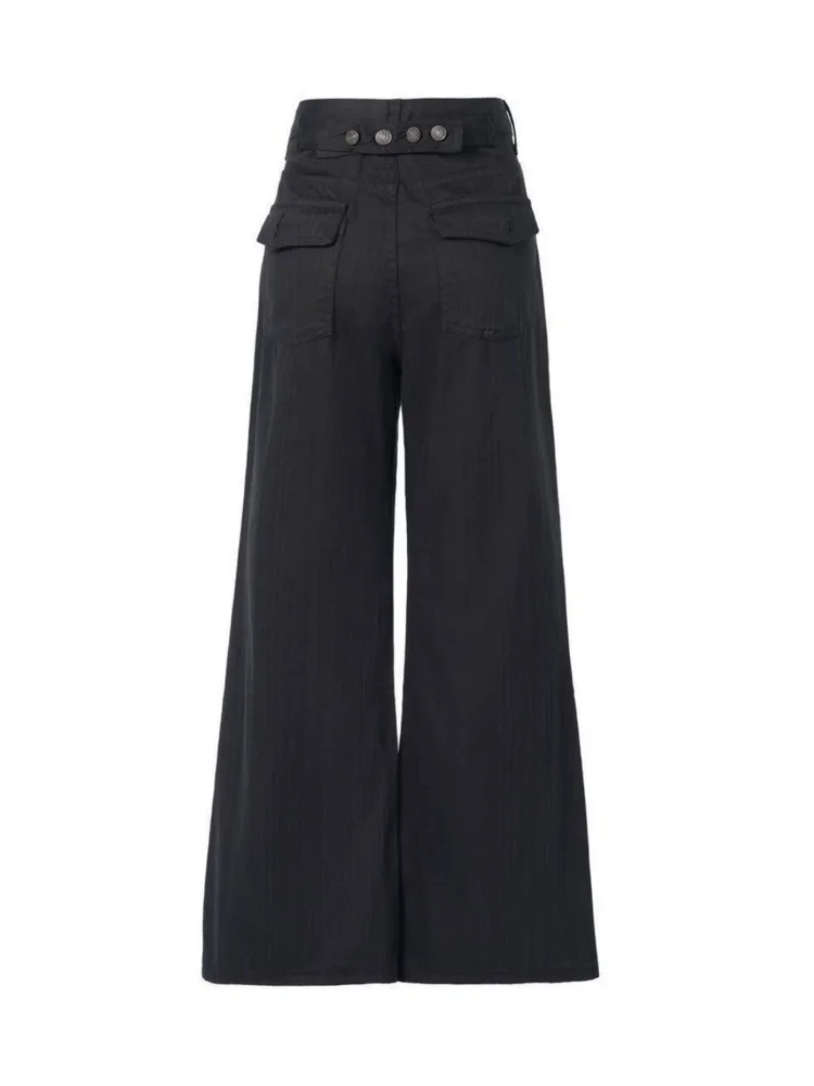 High Waist Bell Bottom Jeans Women's Autumn New Style Elastic Slimming Floor Length Pants Commute Style Pure Color Straight Leg