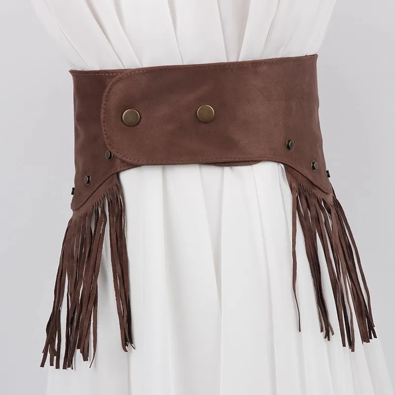 Bohemian Denim Waist Cincher - Western Fringe Belt for Skirts, Retro Cowgirl Corset Accessory with Tassel Details