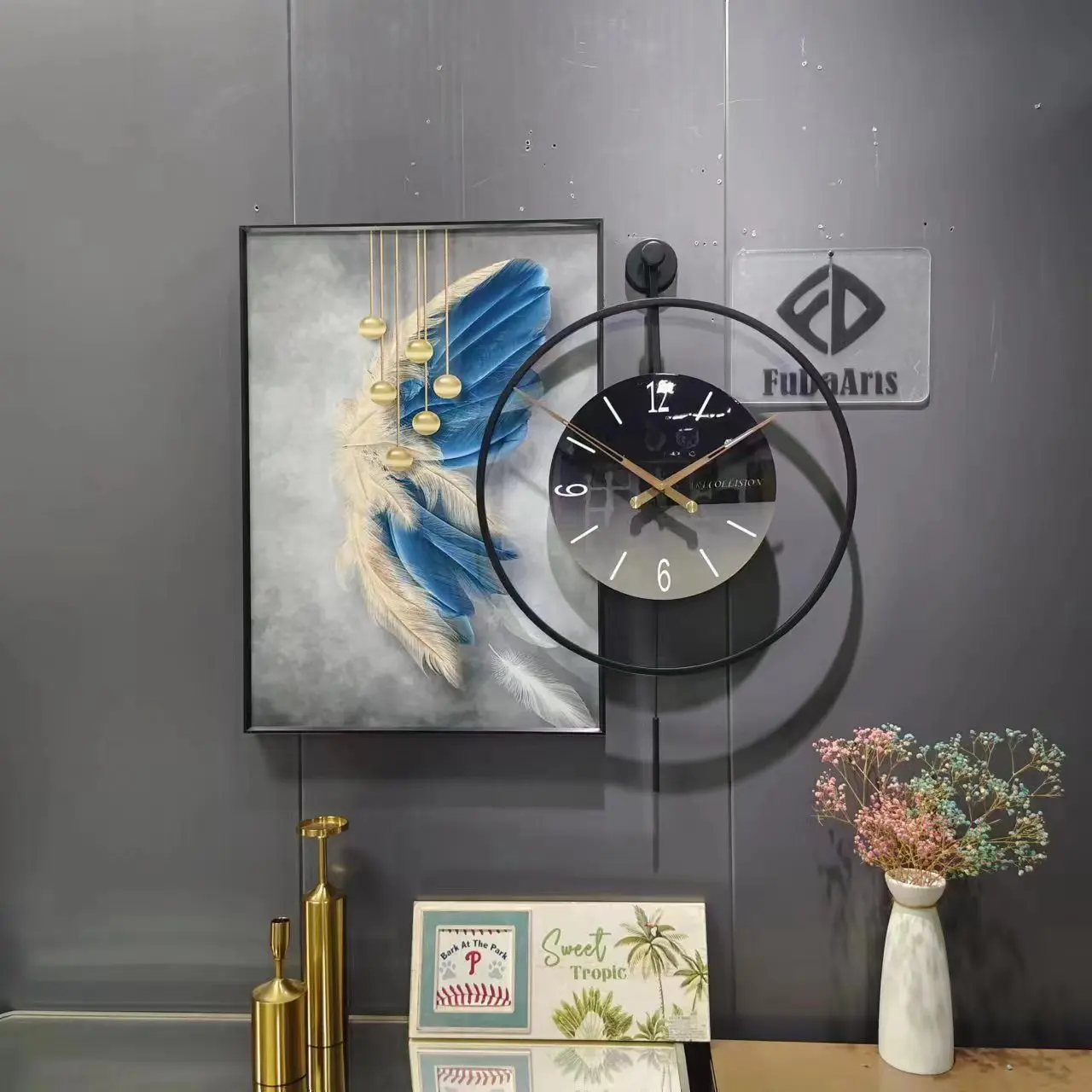 80+60S2 Dropshipping Products 2024 New wall clock home decoration luxury crystal porcelain painting living room bedroom