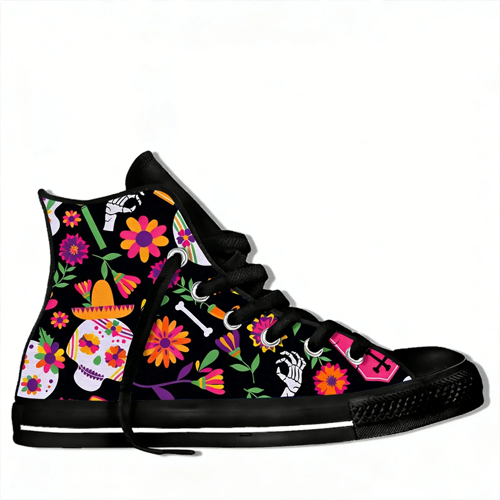 Fashion Mexican Sugar Skull Dead Vintage Novelty Design Lightweight High Top Canvas Shoes Men Women Casual Breathable Sneakers
