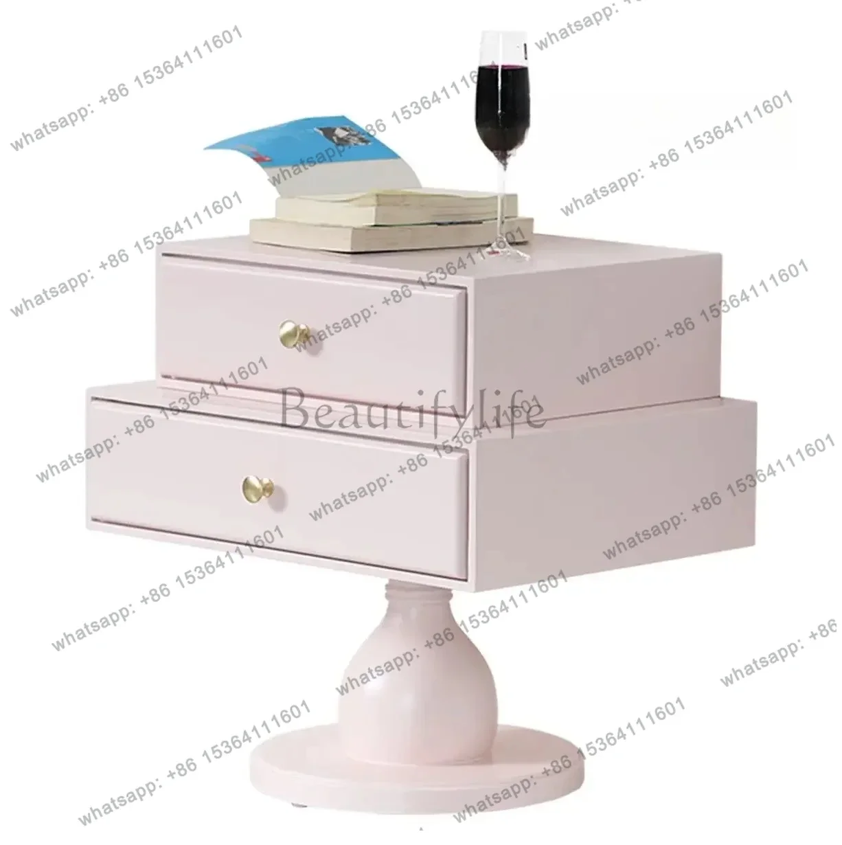 LX Rotating solid wood bedside table light luxury creative design simple modern cream style fashion high senseSSS