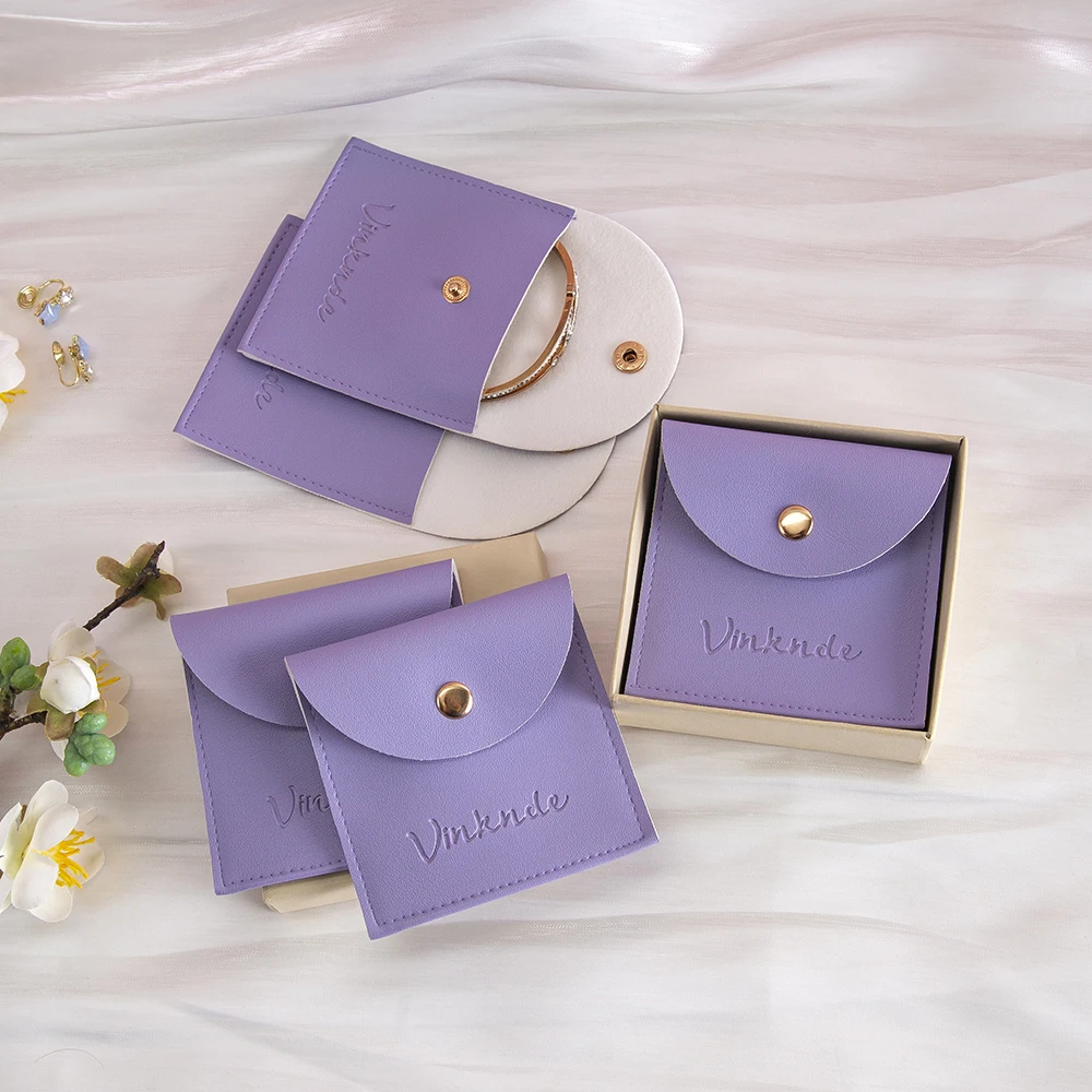 

Personalized PU Jewelry Pouch Bag With Gold Snap Button Wedding Party Gift Organizer Bags For Watches Necklace Ring Earrings