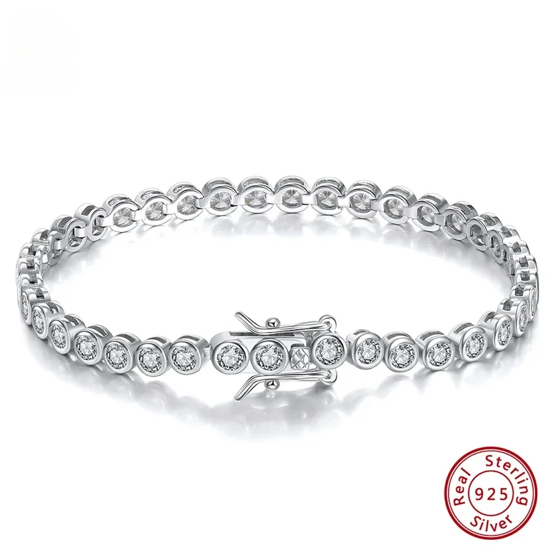 

TUES Shiny Tennis Bracelet 925 Sterling Silver 1.5/2/3mm Clear Cubic Zirconia for Women Luxury Chain Bracelet Jewelry