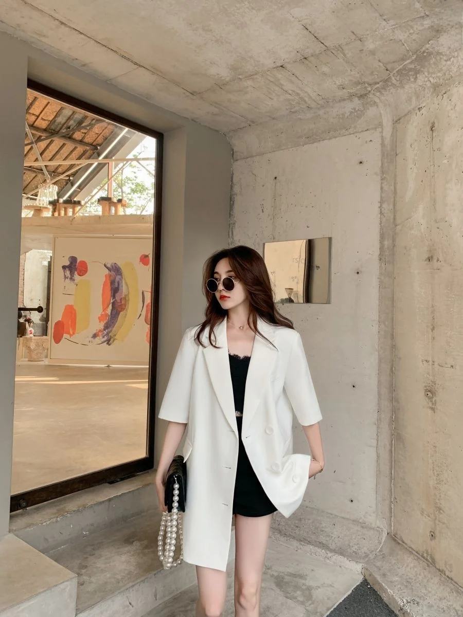 

White High-End ort-Sve Women's Suit Jaet Casual Design Spring Autumn New Sle Street Faion Upper Body