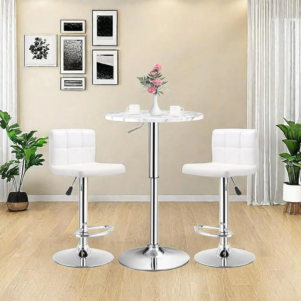 Set van 4 witte draaibare bartafels met verstelbare hoogte voor thuis- en keukengebruik