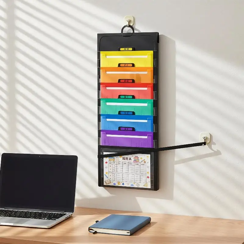 @*Hanging File Organizer Wall Mounted Rainbow Classification Long Folder for Workplace Document Storage