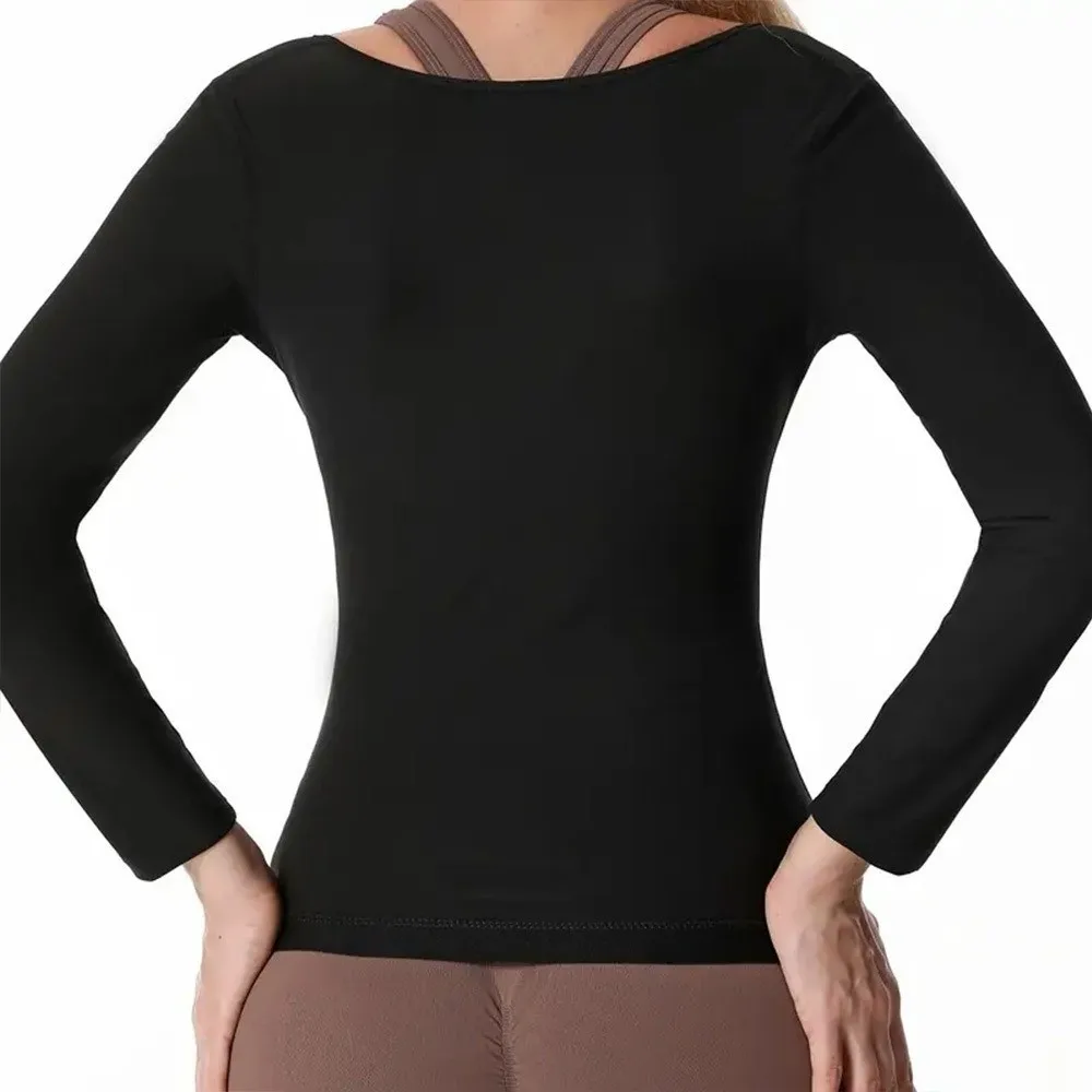 Long Sleeve Sauna Suit Shirt Zipper Design Hot Polymer Waist Trainer Vest Fat Burning Compression Fit Body Shaper Sports Active