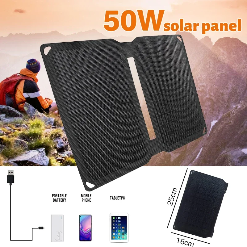 50W ETFE Folding Solar Panel Waterproof Outdoor Hiking Solar Charger Solar Panels for Mobile Phone Power Bank Camera Tablet Pc