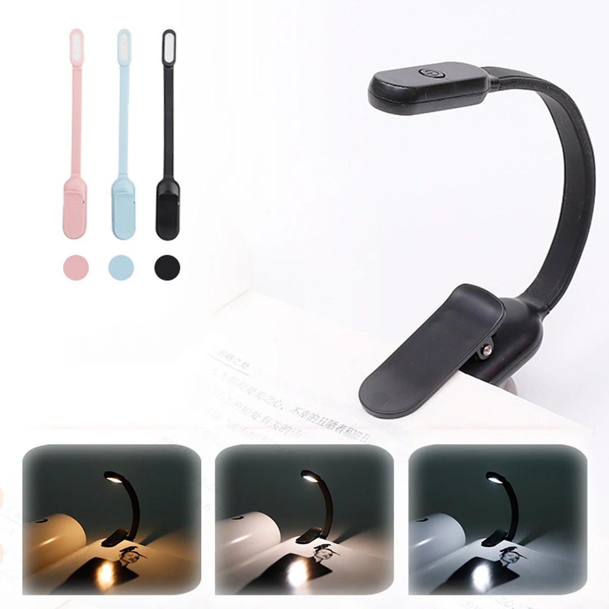 Usb Rechargeable Mini Led Book Light Stepless Brightness 360° Bending Angle Clip on Reading Lights Lamp Cold Warm Neutral White