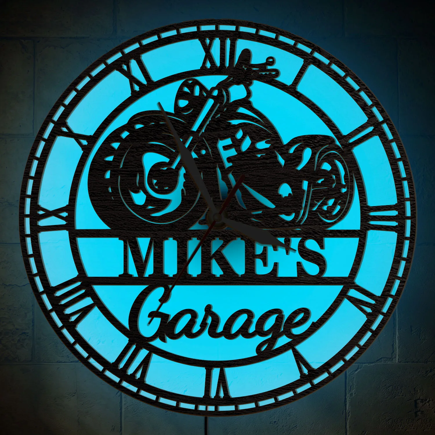 Personalized Classic Motorcycle LED Light Sign Illuminated Wall Clock for Garage Workshop Retro Chopper Bike Luminous Wall Clock
