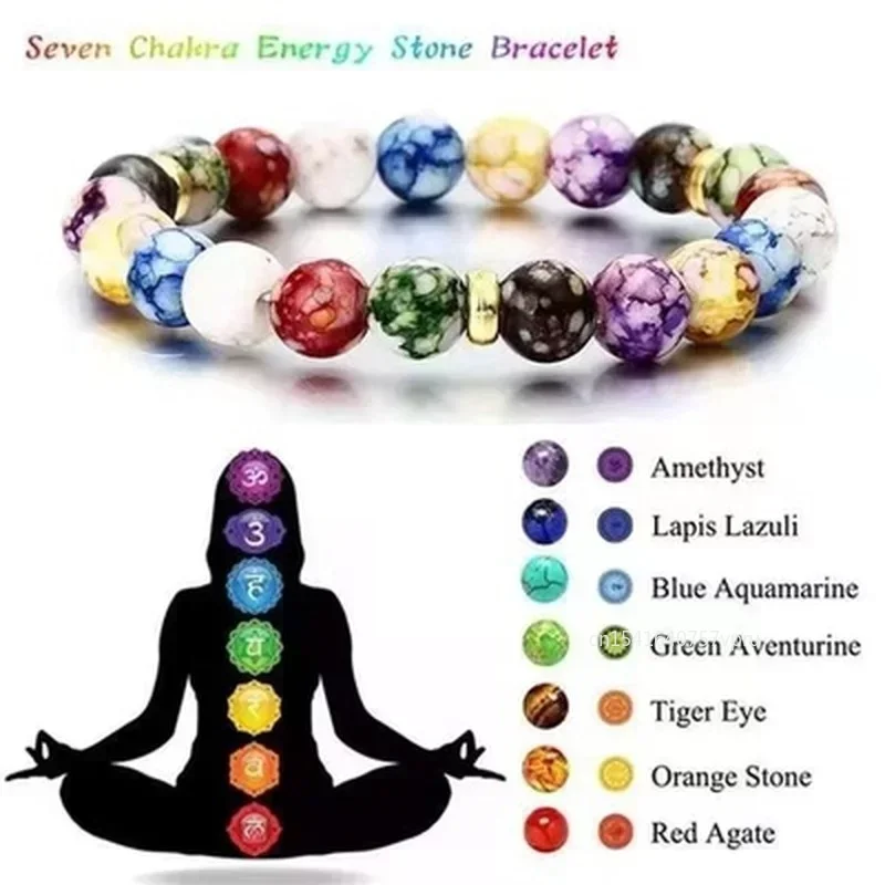 7 Chakra Reiki Healing Stone Bracelet Yoga Balance Energy Beads Volcanic Stone Bracelet Necklace Jewelry Bangle Bracelets Women