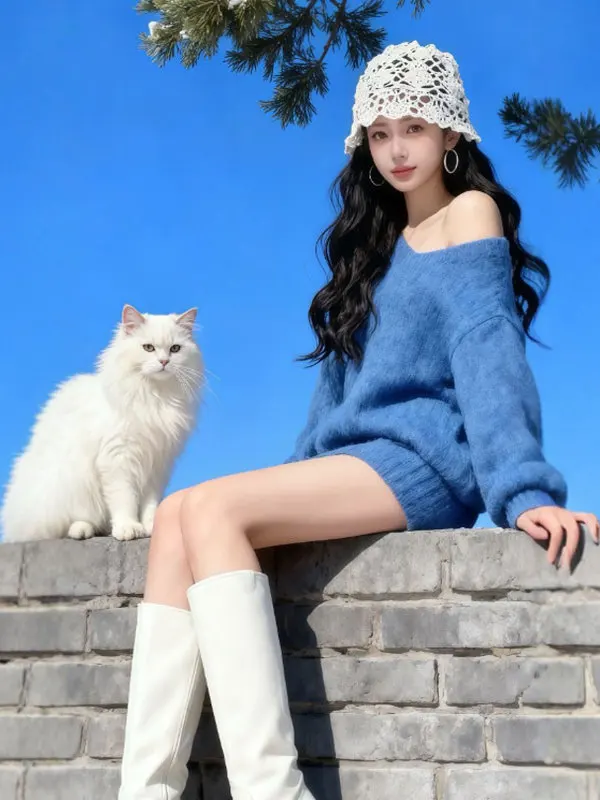 

Gentle Wind Super Beautiful Slant oulder Knitted Sweater f Skirt Two Piece Set Anti Aging Whole Set Matching Spring 26