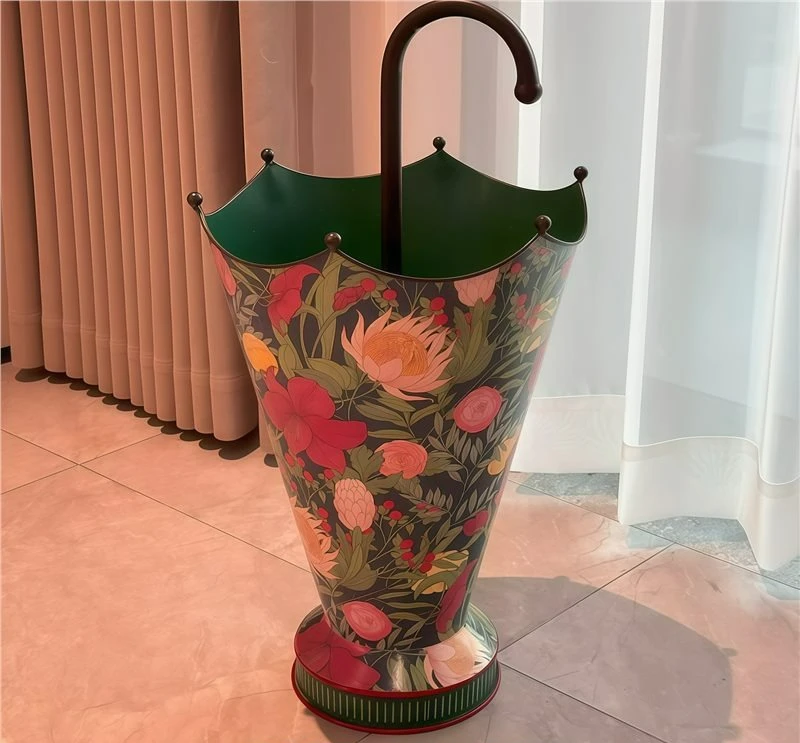 Vintage Floral Large Capacity Umbrella Stand Entryway Rain Boot Holder with Water Drip Tray for Home Storage