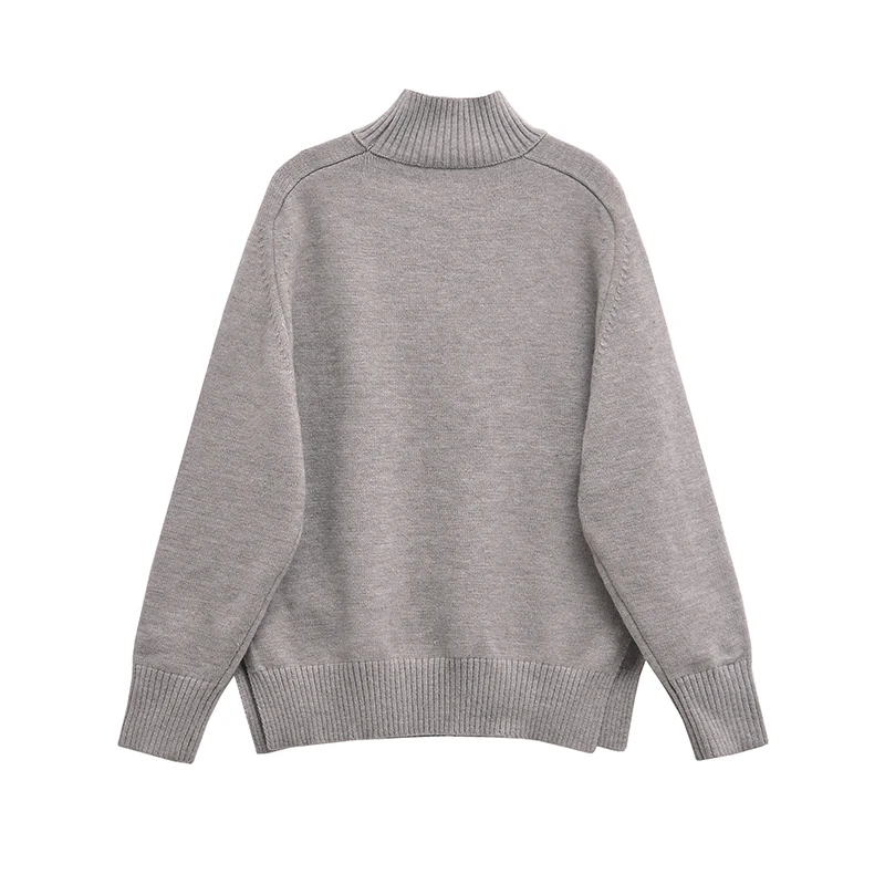 YENKYE Women Gray Casual Turtleneck Long Sleeve Soft Knitted Pullovers Side Vents At Hem Autumn Winter Loose Sweaters