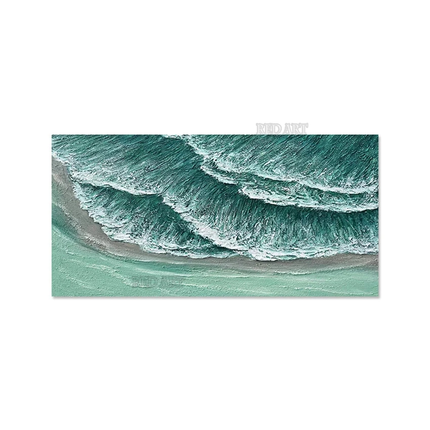 

Большой Декор Отеля Зеленый Акрил Пляж Морская Волна Большой Холст Настенная Картина Маслом Декоративные Роскошные Фрески Плакат Искусство
