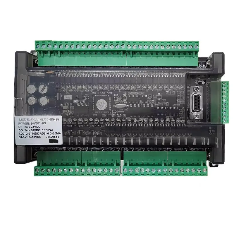 Imagem -03 - Entradas 24 Saídas com Rs232 Rs485 38400bps Relé Transistor Plc Controlador Lógico Programável 6ad 2da Fx3u 48mr 48mt 24