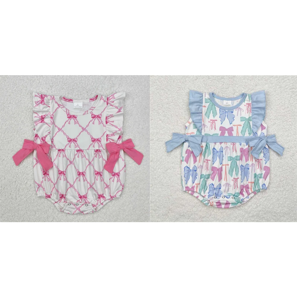 Wholesale hot sale western boutique onesies newborn toddler Baby Infant Girls Pink Bows Sleeveless Rompers