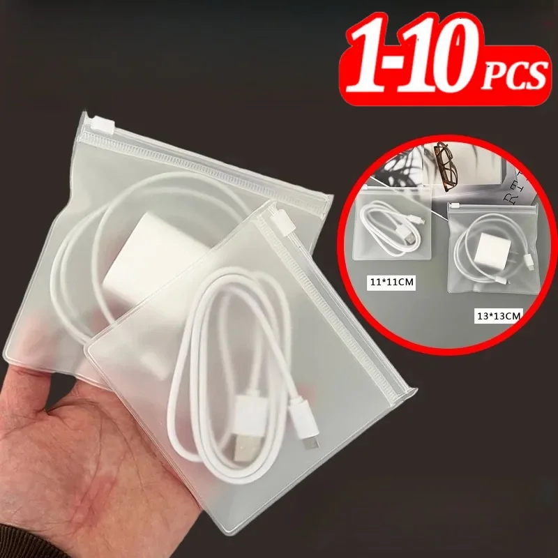 1-10Pcs Matte Transparent Self Sealing Zip Bag Charger Cable Protective Storage Pouch Bags Waterproof Cable Organizer Case