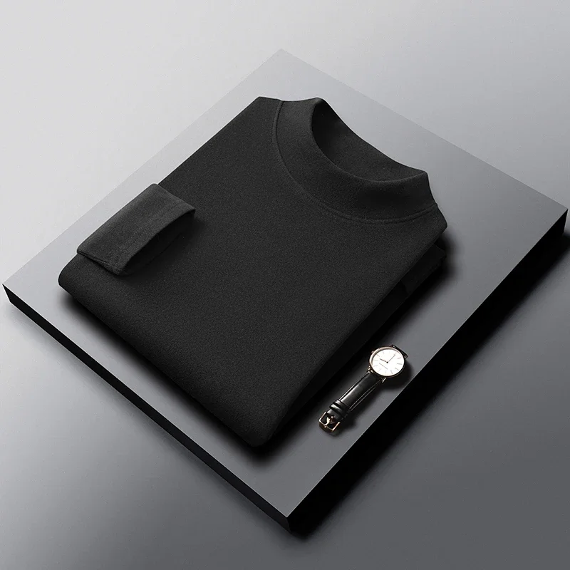 Autumn Winter Mens Mock Neck Tops Elastic Skin Friendly Fabric Lightweight Warm Long Sleeve Basic Shirts For Daily Outfit