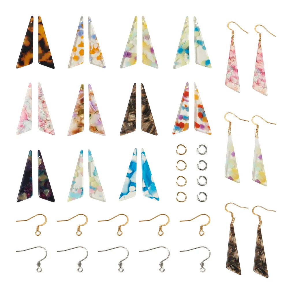 

22pcs Triangle Acrylic Colorful DIY Triangle Drop Earrings Kits Stainless Steel Earring Hook Jump Rings For Jewelry Making