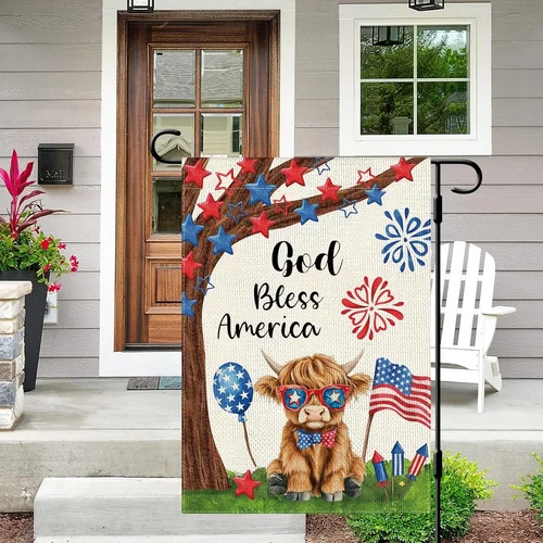 God Bless America 4Th of July Highland Cow Garden Flag 12×18 Inch Double Side Ve 313113645687 AAV hhz
