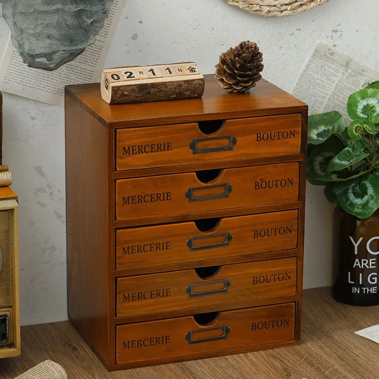 Wooden Desktop Organizer Storage Box Drawer Monitor Stand Home Office Gift