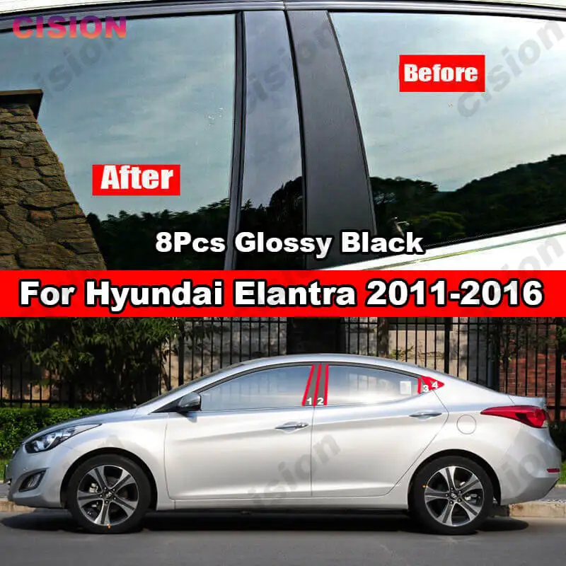 For Hyundai Elantra Avante Sedan 2011-2016 Mirror Effect Car Window Door Column B C Pillars Posts Cover Trim PC Material Sticker