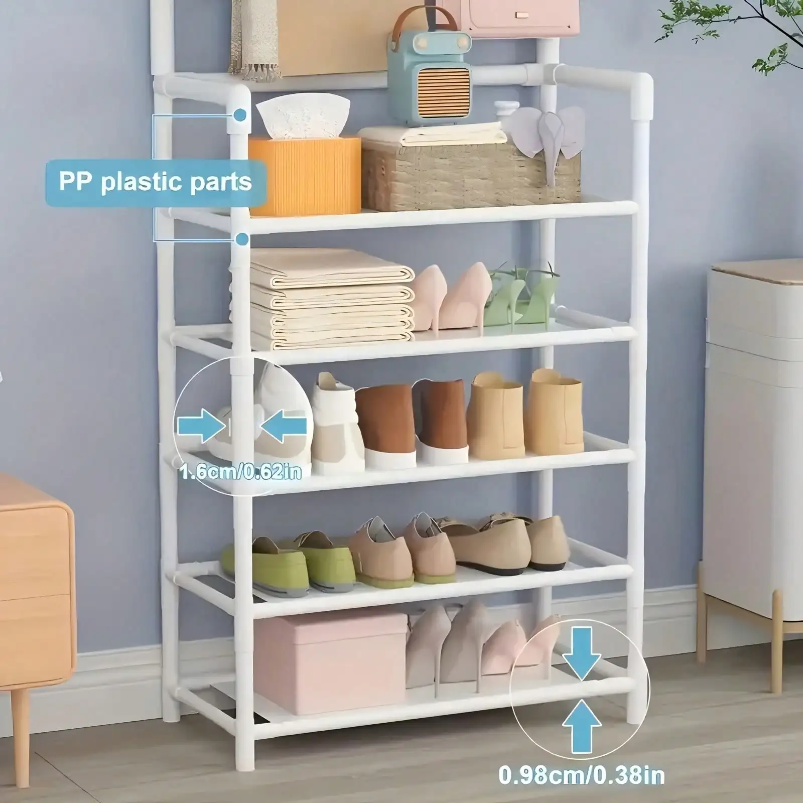 5-Tier All-Metal Shoe & Coat Rack With Integrated Hanging Hooks - Space-Saving Multi-Level Entryway Organizer,Sturdy Durable