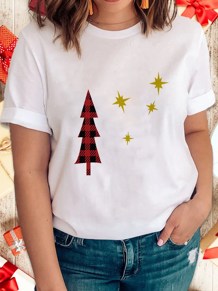 

Women Clothing Happy New Year Merry Christmas Cartoon Ladies Fashion Female Casual T-Shirts Short Sleeve Print Graphic T-Shirts