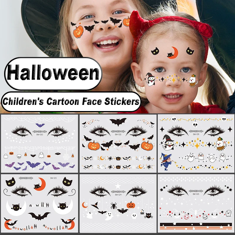 Halloween Face Tattoo Stickers Cartoon Funny Personality Face Arm Tattoo Stickers Horror Atmosphere Party Decoration Props