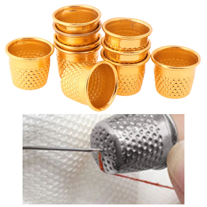 10Pcs Gold Finger Thimble Sewing Grip Finger Metal Shield Protector Pin Needles