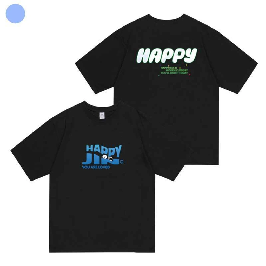 Summer Women'S Tops JIN Happy Letter Pattern O-Neck Short-Sleeved Clothing Unisex Casual Hip-Hop Cotton T-Shirt