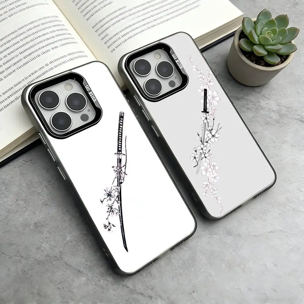 

K-Katana Phone Case For iPhone 17,16,15,14,13,12,11 Plus,Pro Max,XS,Colored Silver Plated Inside Cover