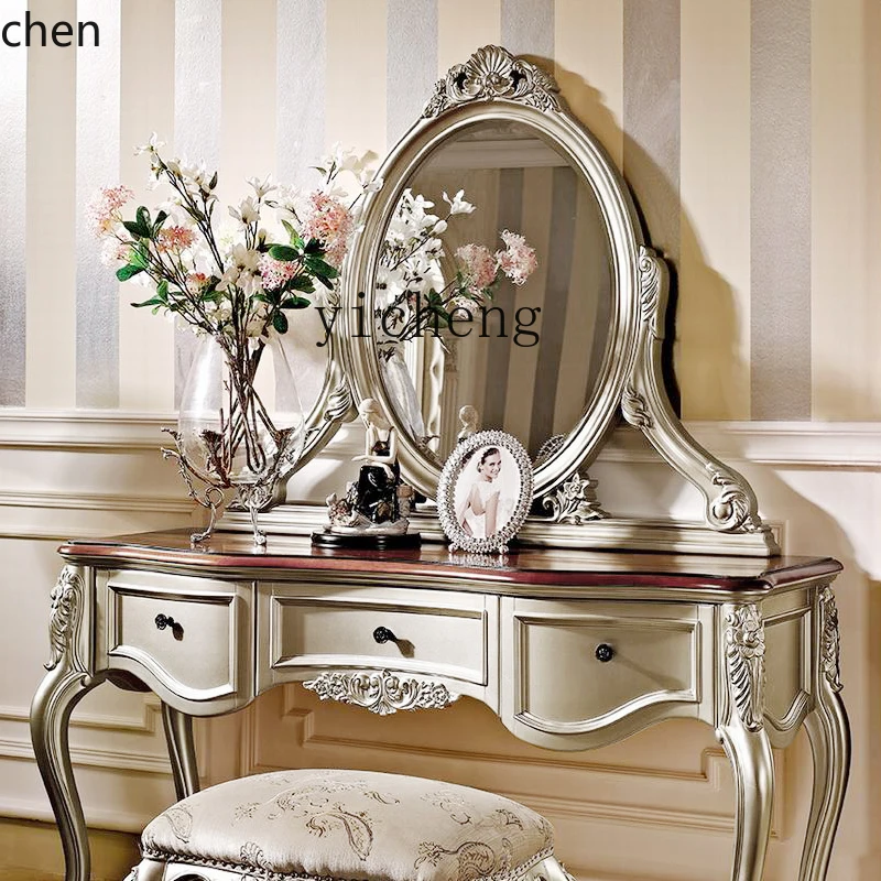 Meja Rias YFY Kayu Solid Meja Rias Furnitur Kamar Tidur Ukiran Mewah