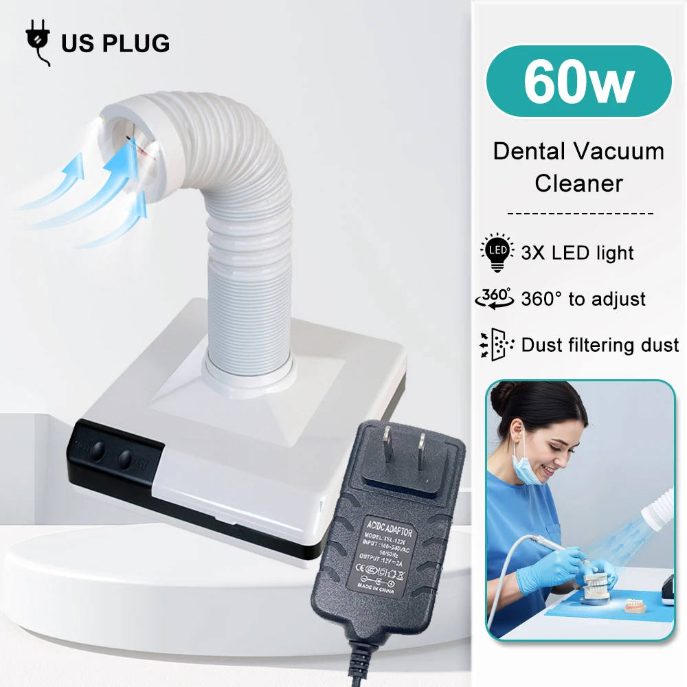 60W Dental lab Vacuum Cleaner Dust Collector Extractor aspirator Retractable LED Suction Machine for Table Polishing Equipment image 3