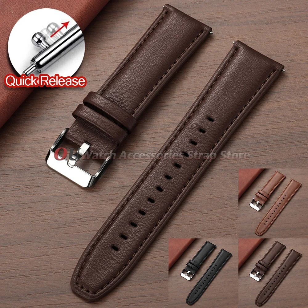 20mm 22mm Cowhide Leather Watchstrap for Huawei Watch GT6/5/4 Band Replacement Women Men Quick Release Bracelets for Smartwatch
