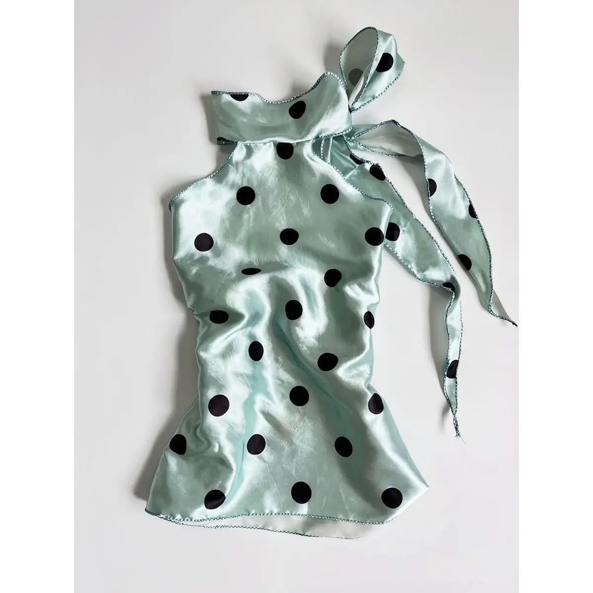 Satin Y2k T Shirt for Women Polka Dot Halter Summer Vintage Ropa De Mujer Versatile Fashion Sleeveless Cropped Top Tanks & Camis