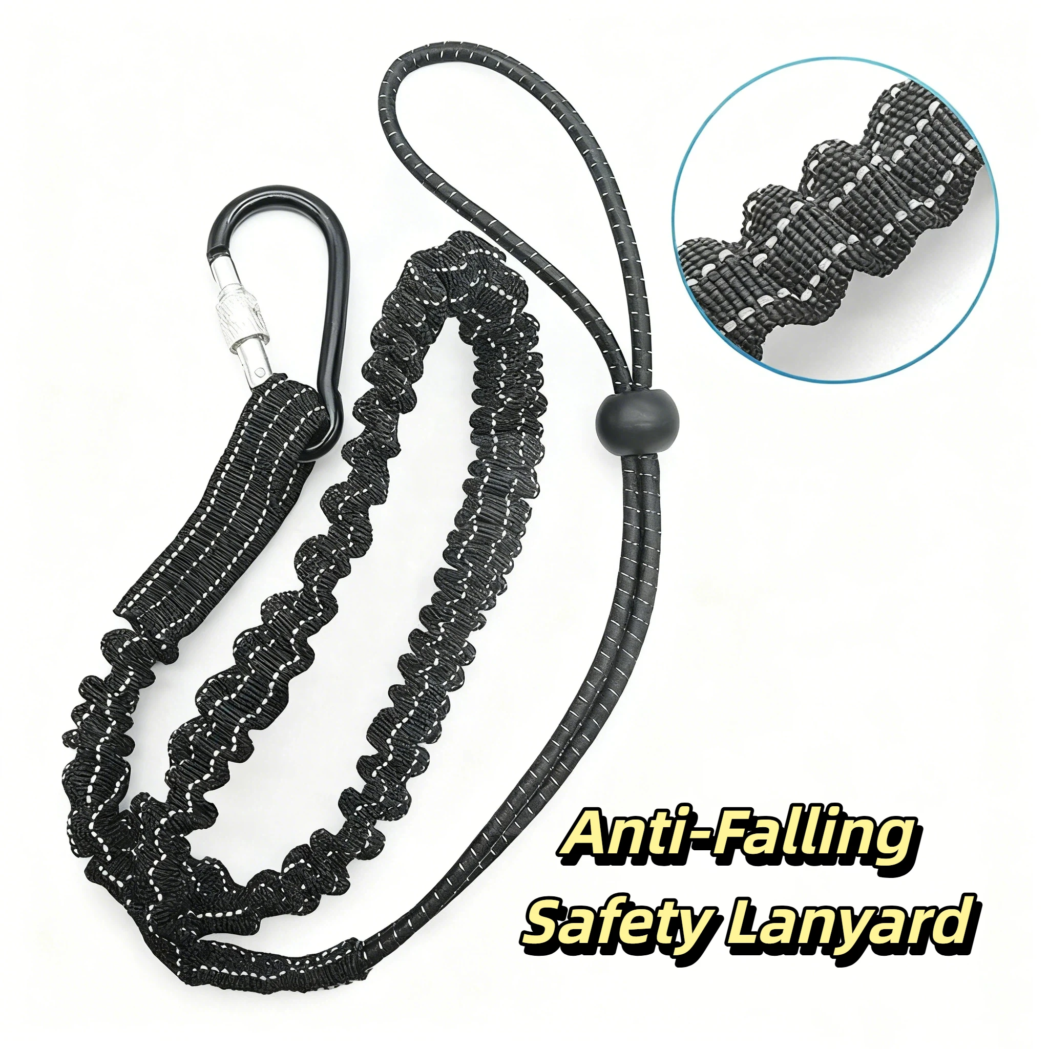Tool Lanyard With Carabiner Hook Safety Bungee Tether Climbing Anti-Falling Safety Rope Aerial Working Cord Protective Harness