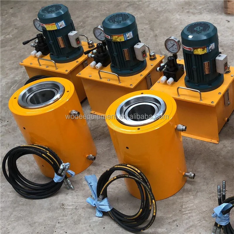 Post Tension Prestressed Hydraulic Stressing 200 Tons Hollow Jack 500 Ton Hydraulic Jacks Multi Strand Prestressing Jack